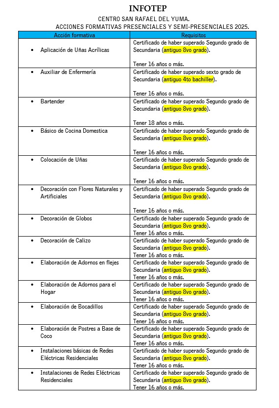 Cursos disponibles para enero